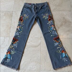 Vintage Embroidered Butterfly  Flare Jeans